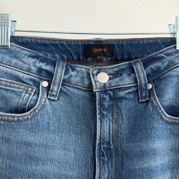 Quince Bella Jeans Womens 27 High Rise Relaxed Straight Stretch Denim Atlantic - Picture 5 of 12